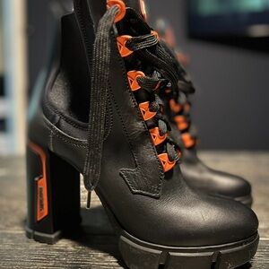 NEW PRADA Vitello Montana Neoprene Lace Up Chelsea 110mm Ankle Boots 40 Black